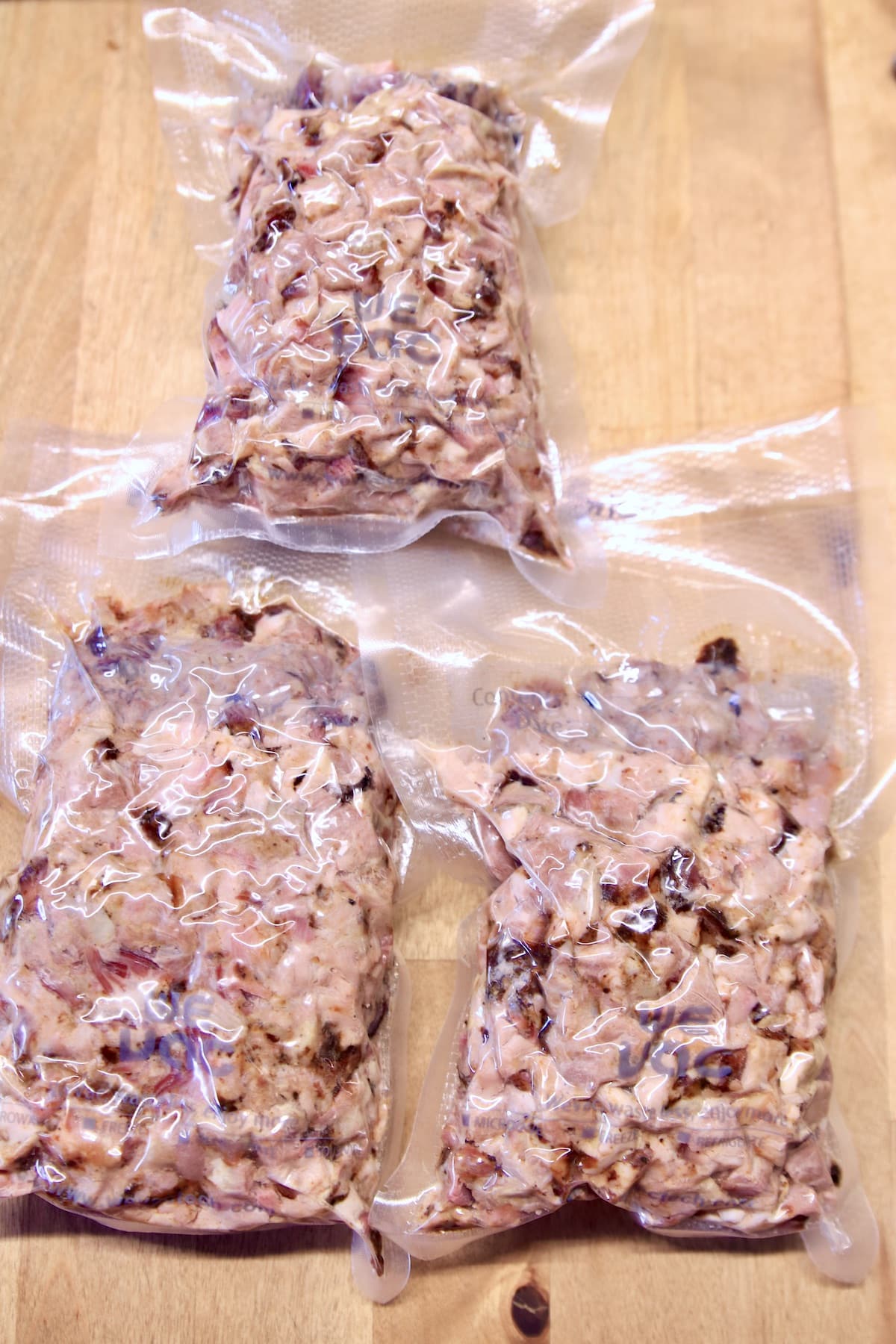 Vacuum sealed chopped pork, 3 packages.