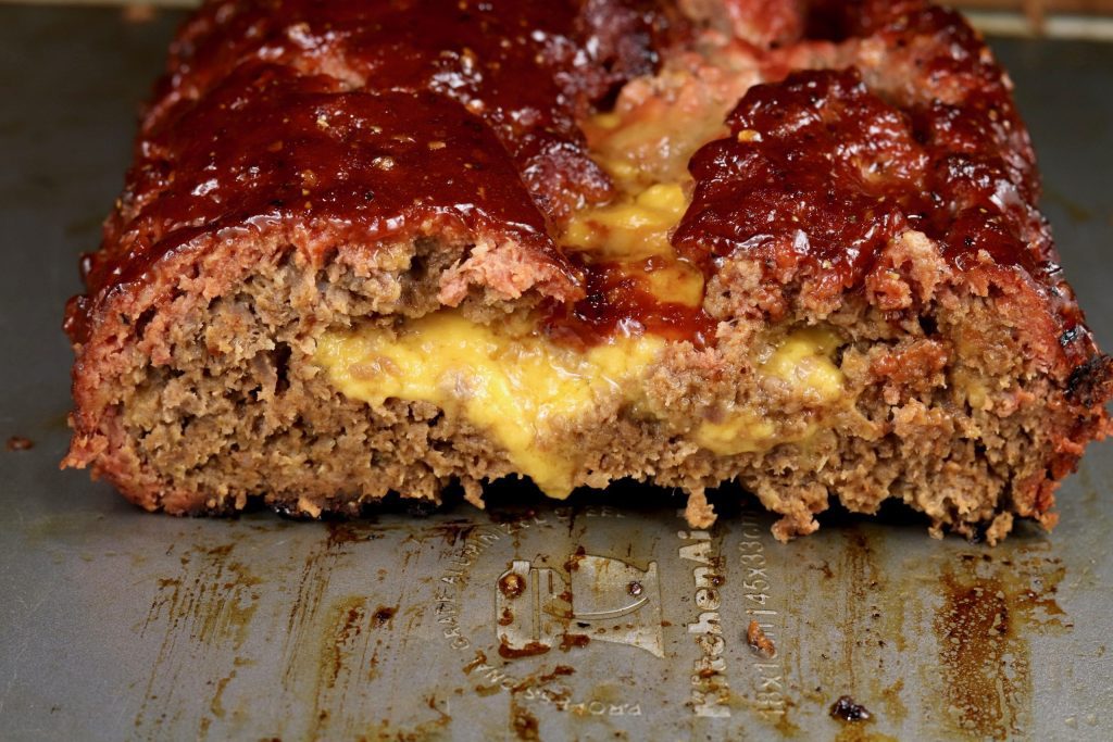 Cheddar Stuffed Meatloaf with BBQ Sauce