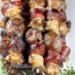 Kabobs with chicken, potatoes and smoked sausage