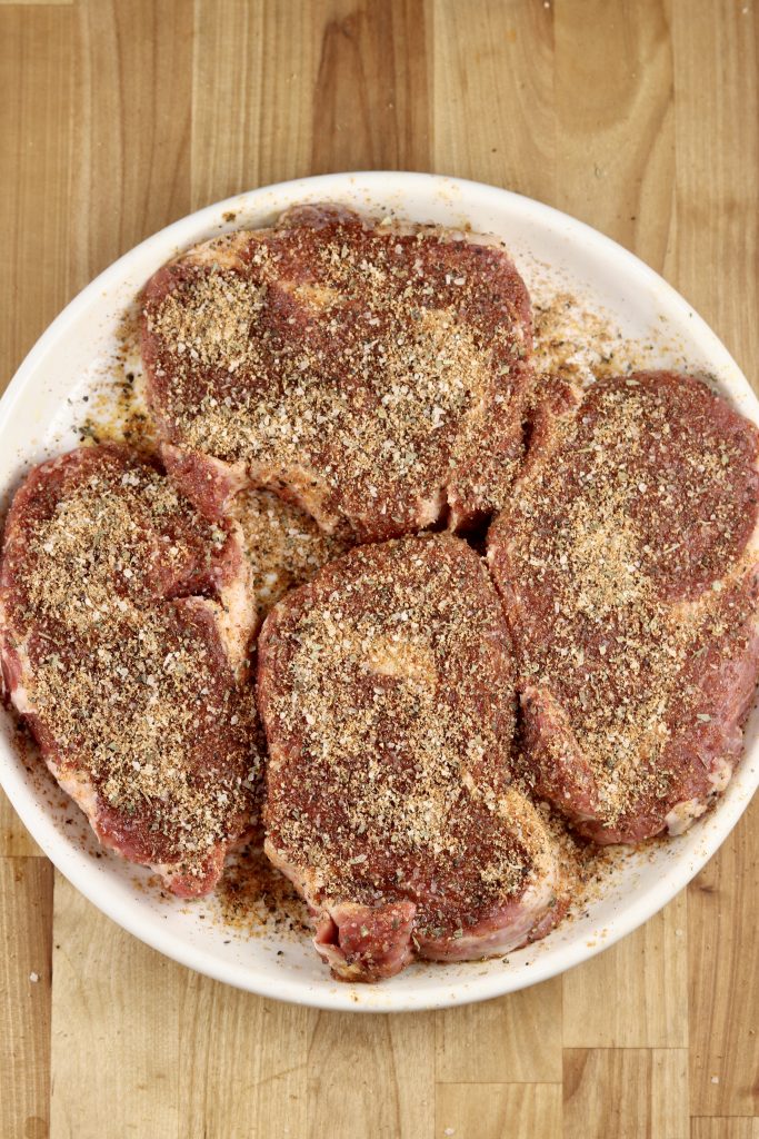 Ribeye steaks with dry rub for grilling