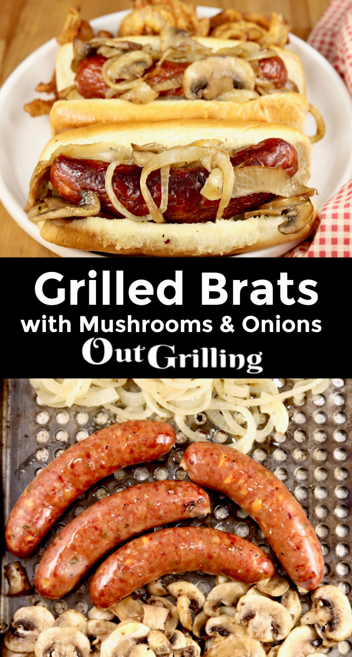 Brats with mushrooms and onions