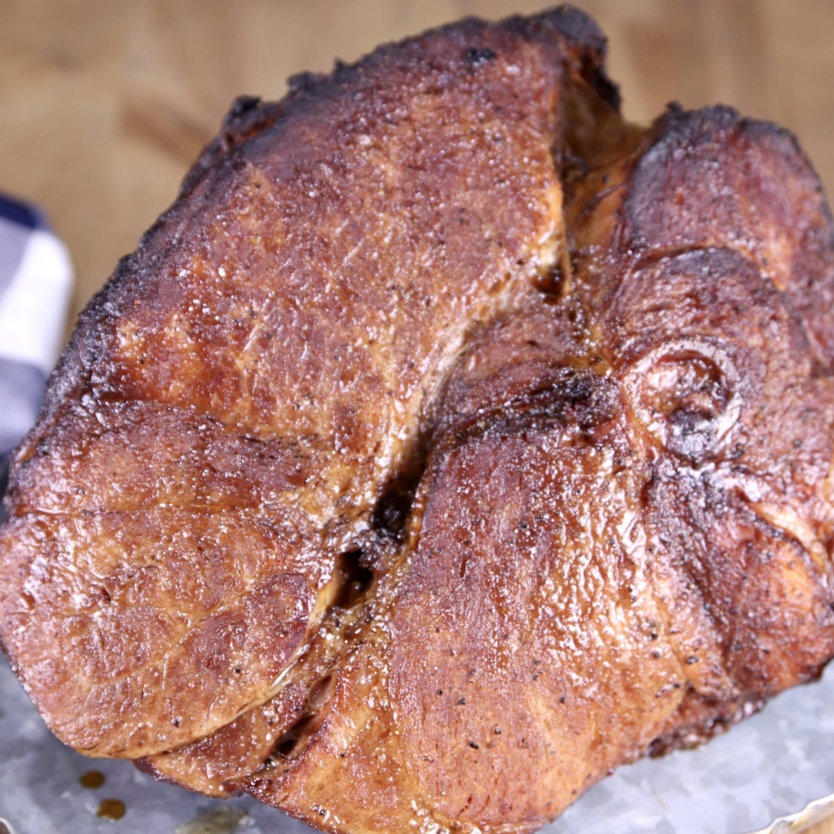 Maple Glazed Ham - close up of unsliced ham