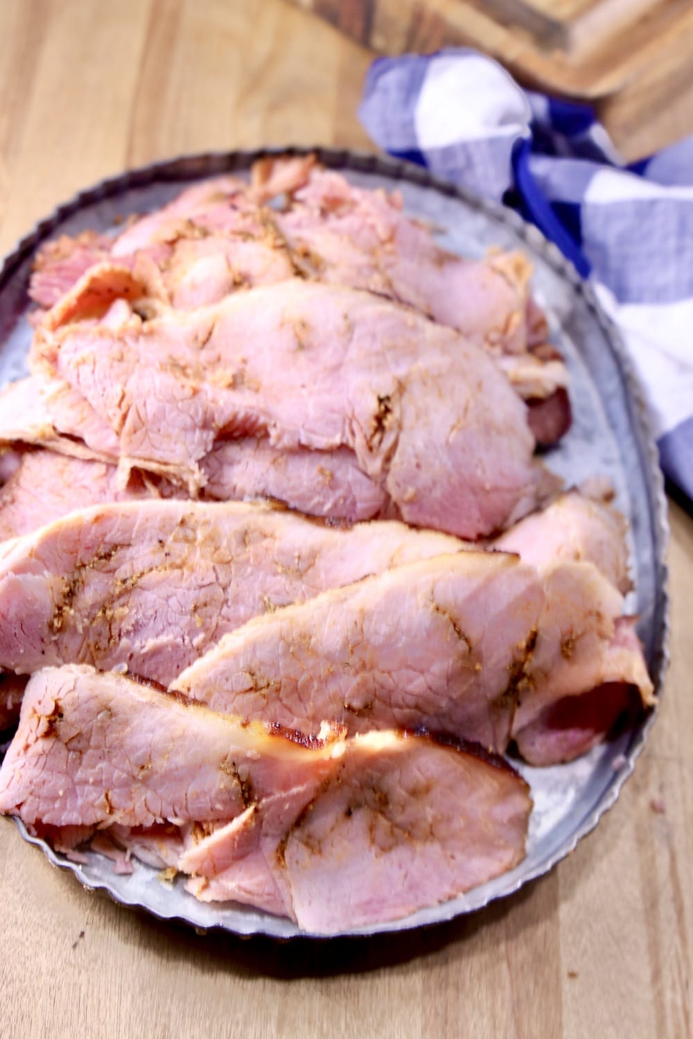 Sliced ham on a platter