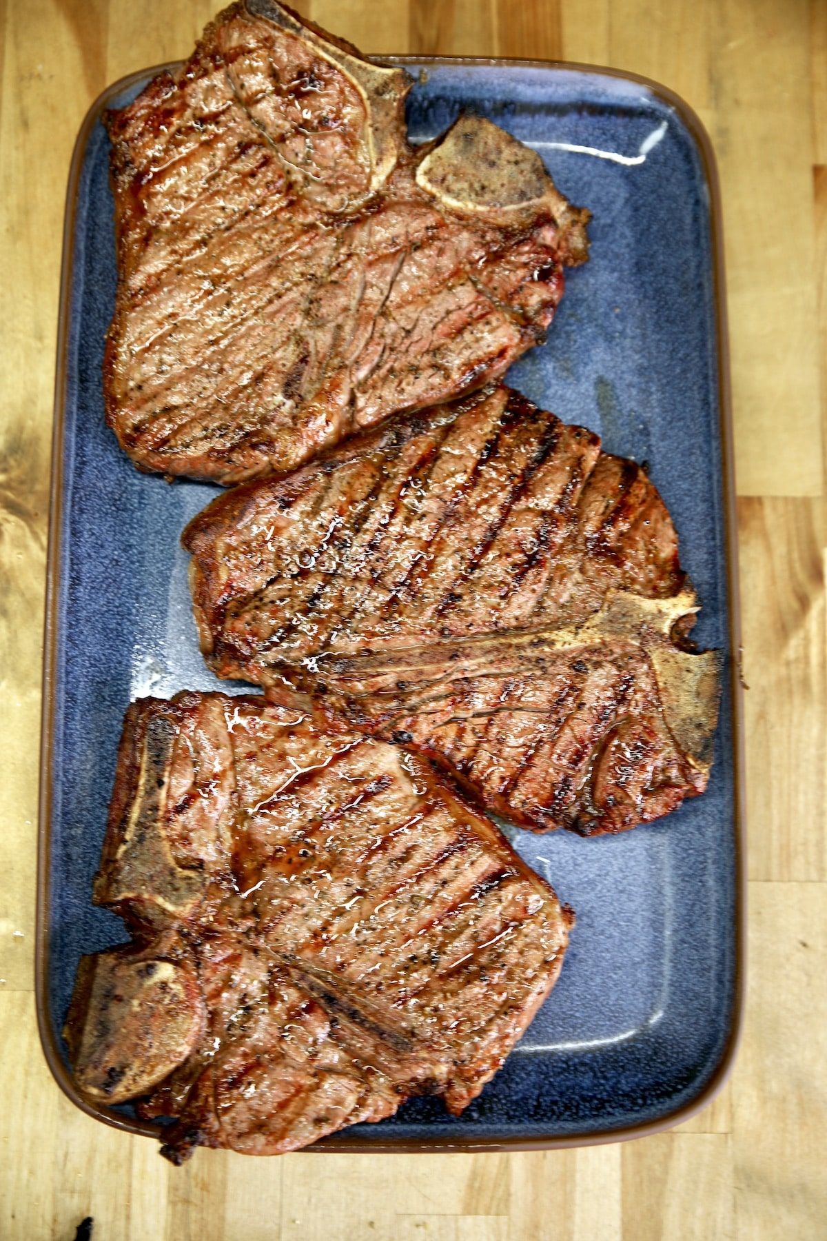 Platter with 3 grilled T-Bone Steaks.