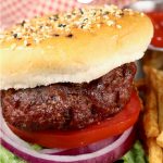 Juicy Grilled Burgers with text overlay for pinterest