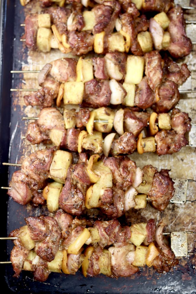 Grilled pork skewers with pineapple