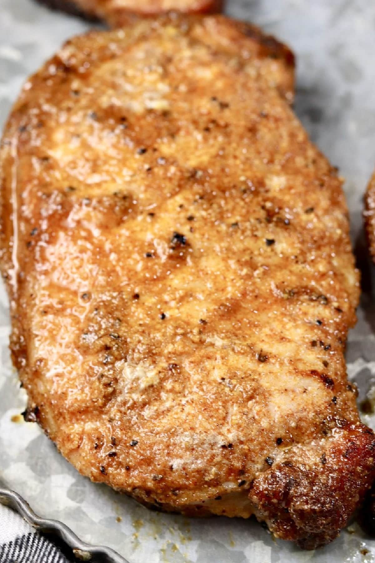 Closeup of brown sugar pork chop.