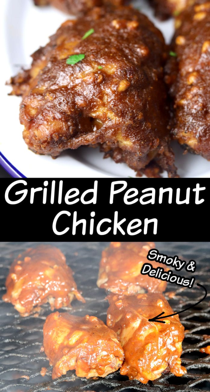 Grilled Peanut Chicken collage with grilling photo