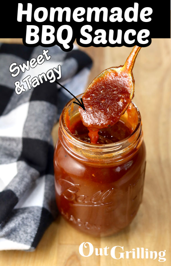 Homemade BBQ Sauce with spoon dipping into the jar