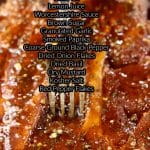 Beef marinade with a fork - text overlay.