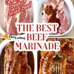 Collage for beef marinade with text.