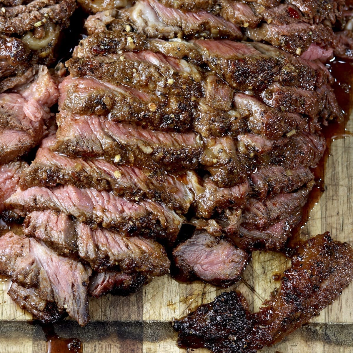 Sliced roast beef that has been marinated and grilled