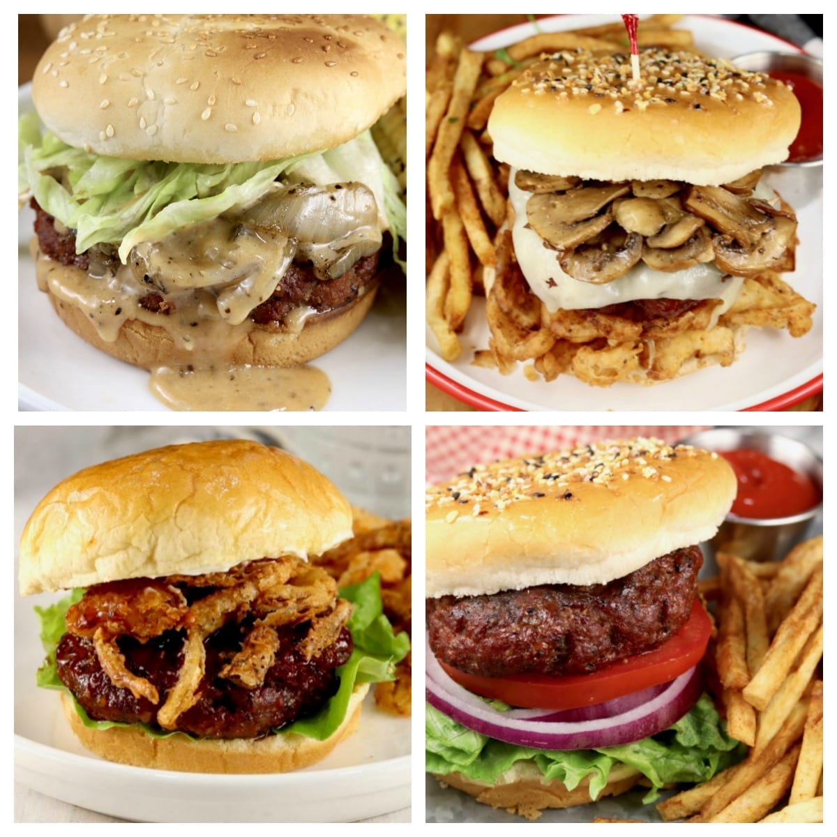 Collage of 4 grilled burgers