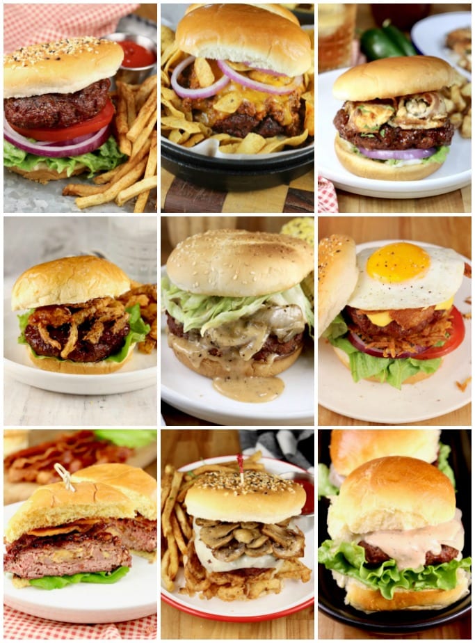 Collage with 9 Grilled Burgers