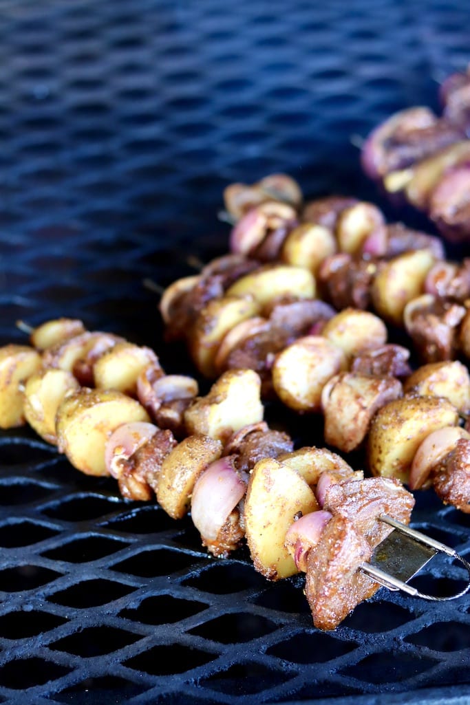 Grilling steak and potato kabobs