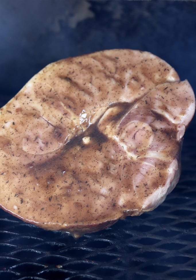 Grilling a glazed ham