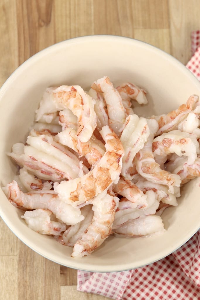raw Jumbo shrimp, peeled in a bowl for grilling recipe