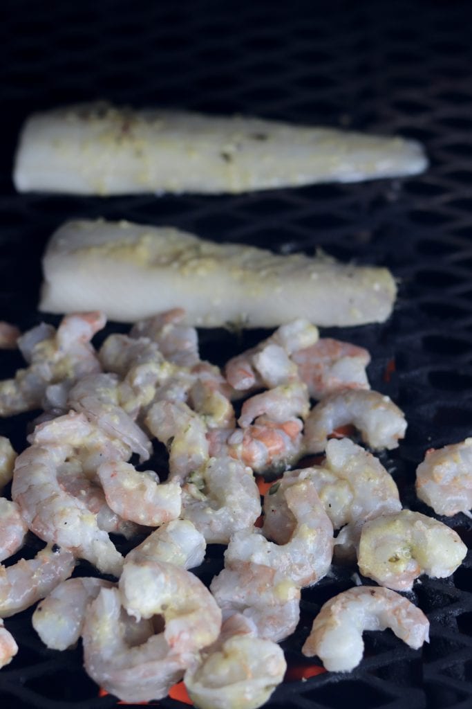 Fish and shrimp on a grill