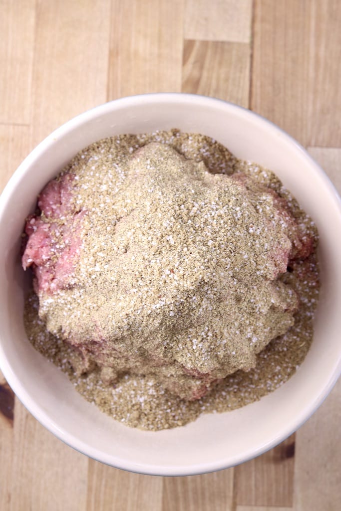bowl of ground venison with spices