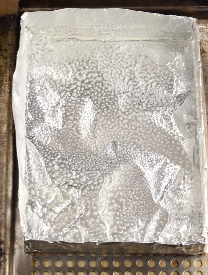 Foil pan coated with cooking spray
