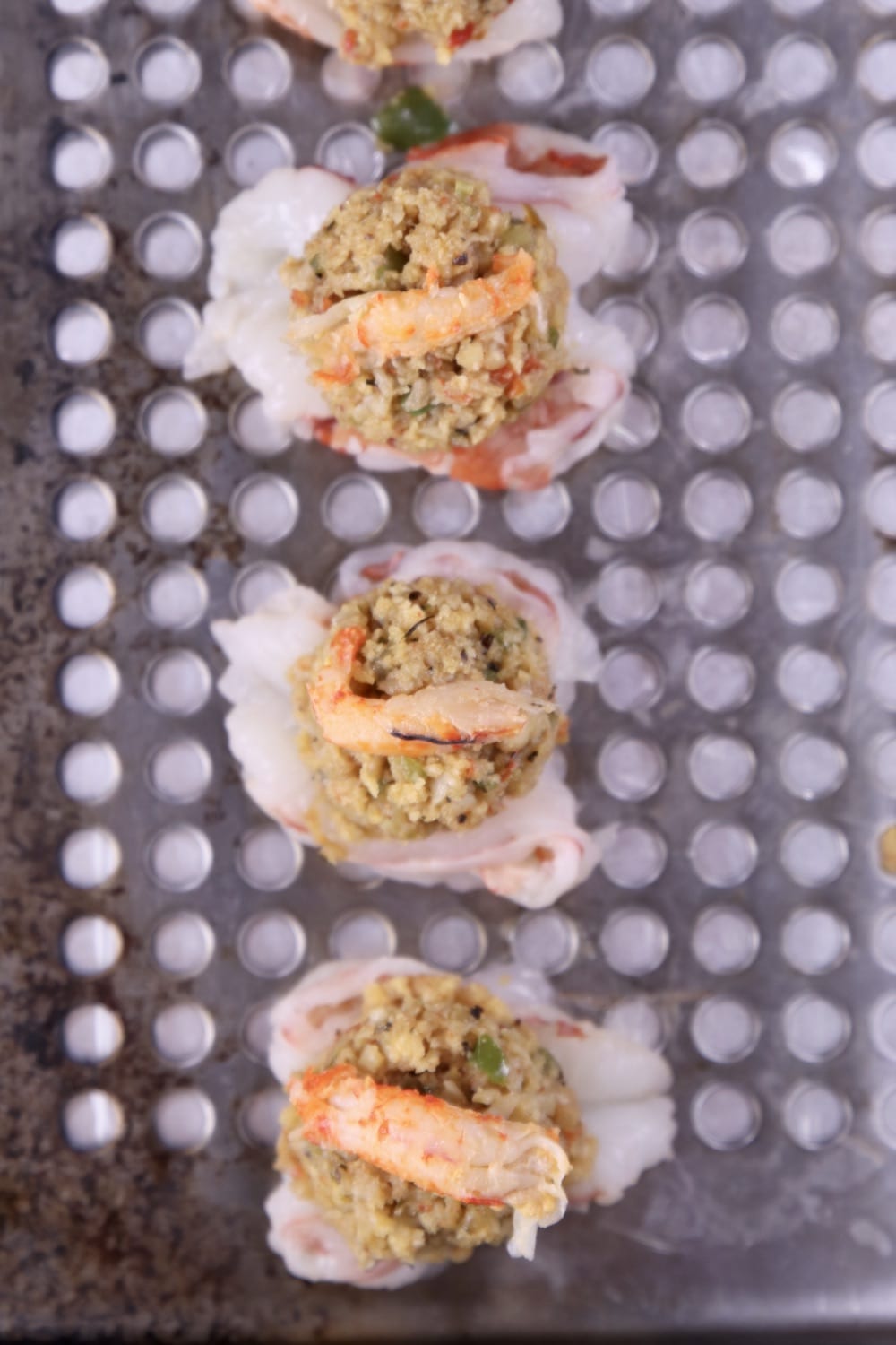 Cajun Crawfish stuffed shrimp on a grill pan