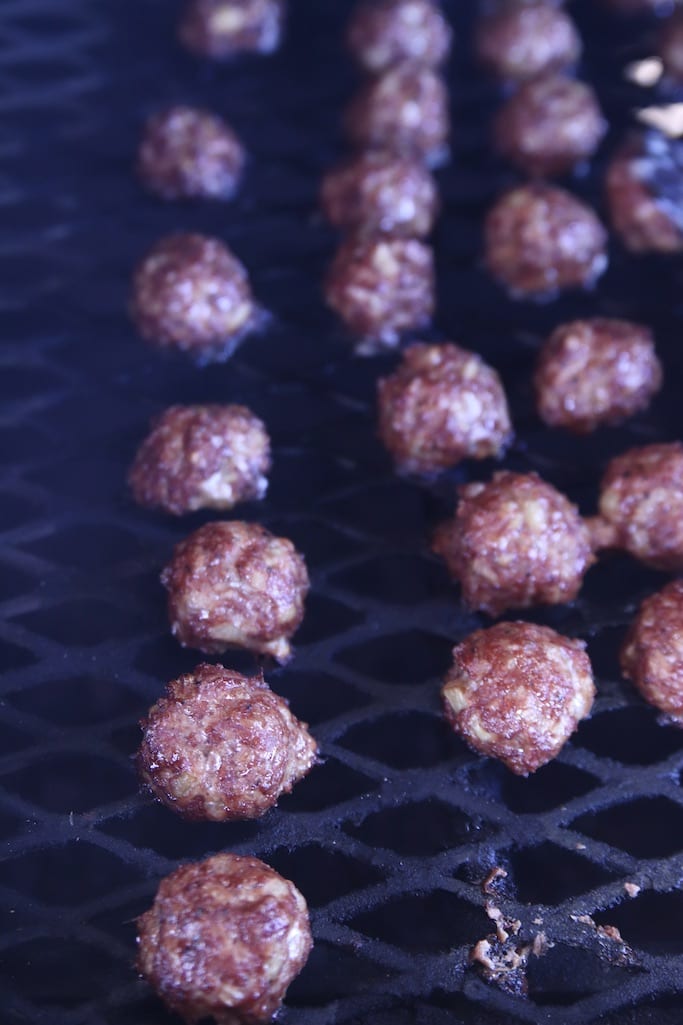 Grilled meatballs - on the grill