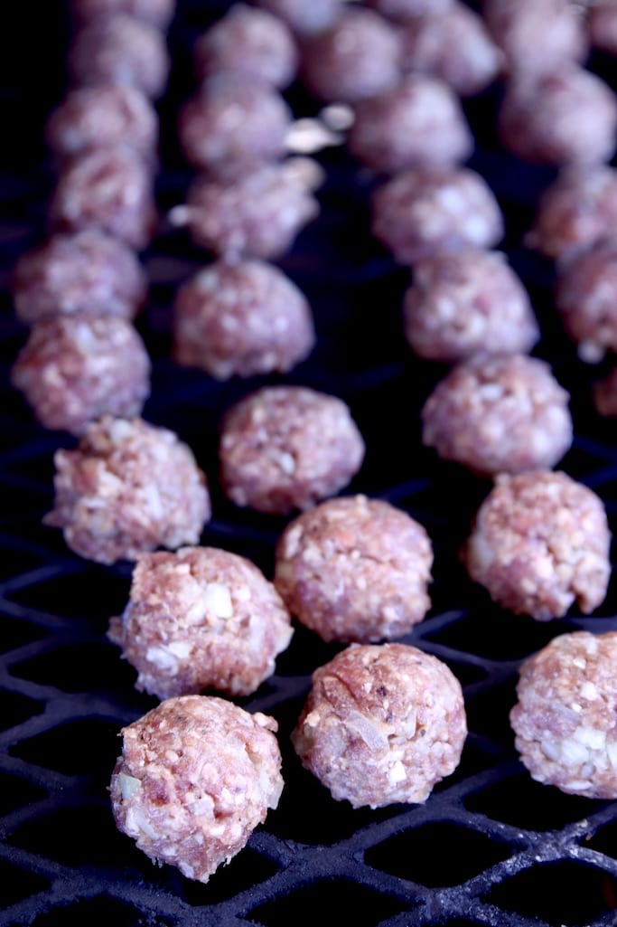 Ground Beef Meatballs on a grill