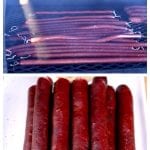 Venison Snack Sticks collage - on the grill and on a platter