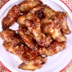 Maple BBQ Chicken Wings on a plate - overhead view