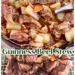 Collage Irish Beef stew, text overlay.