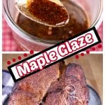 Maple Glaze collage with sauce in a jar and spread over a bone in half ham