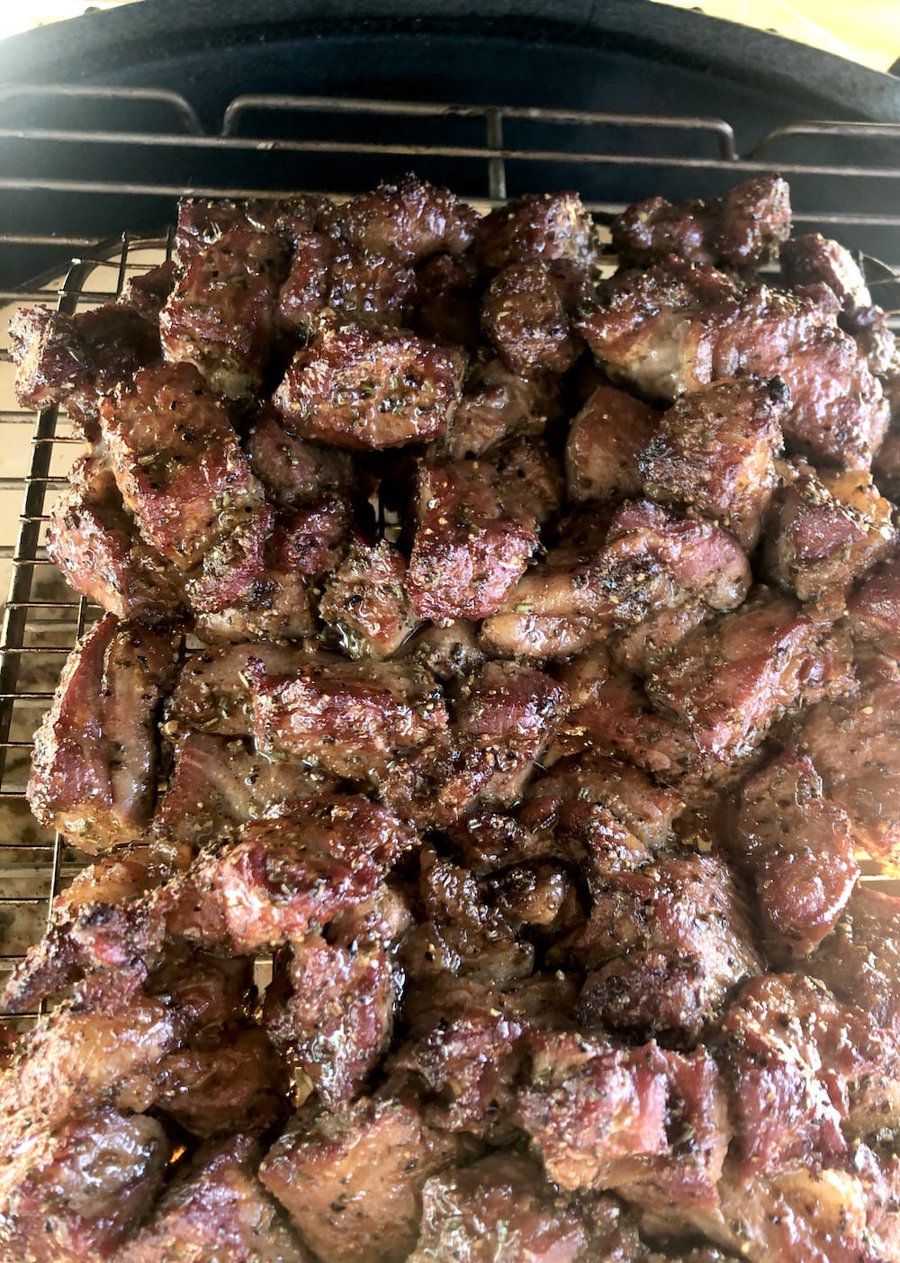 Beef chunks on the grill for stew