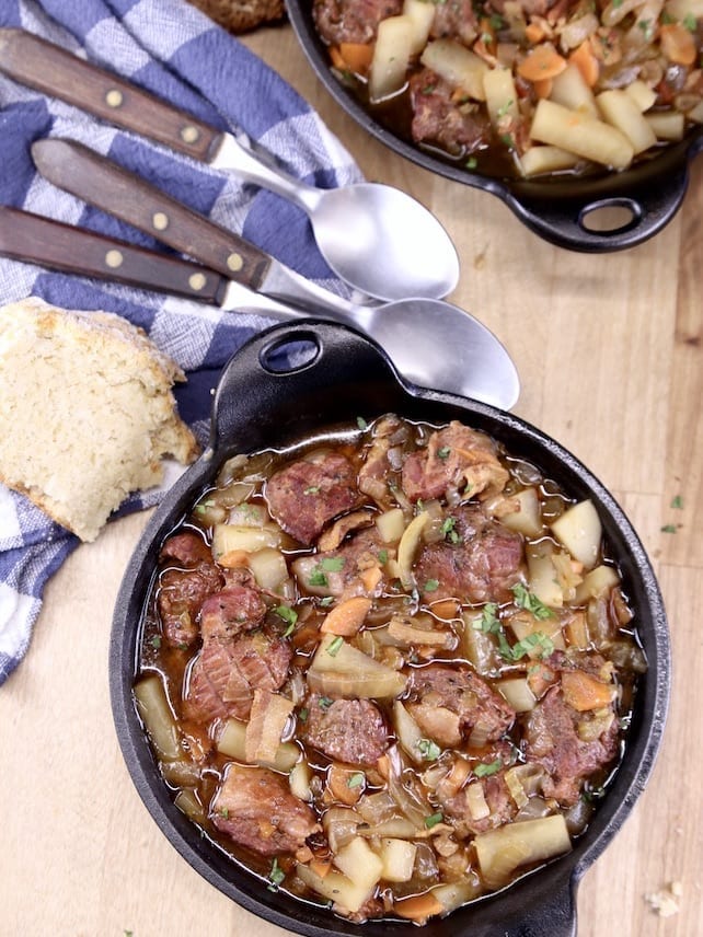 Guinness Beef Stew in a mini cast iron skillet