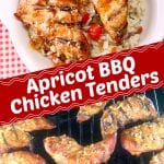 apricot bbq chicken tenders, plated and on the grill