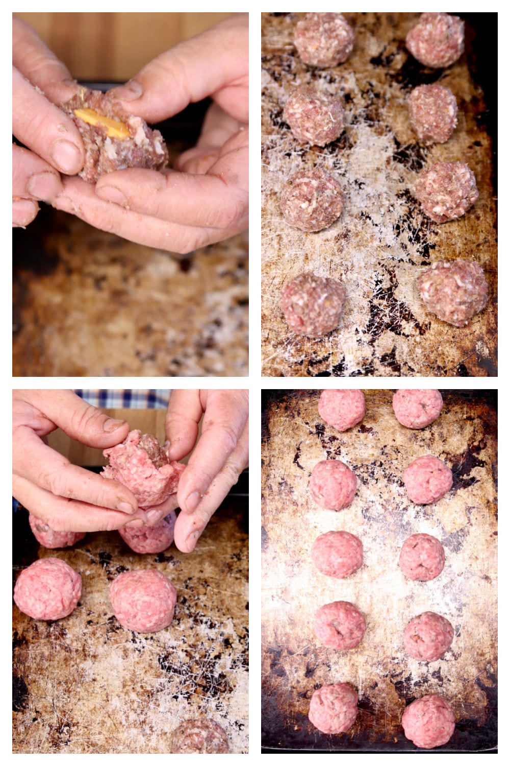 step by step making cheddar stuffed meatballs
