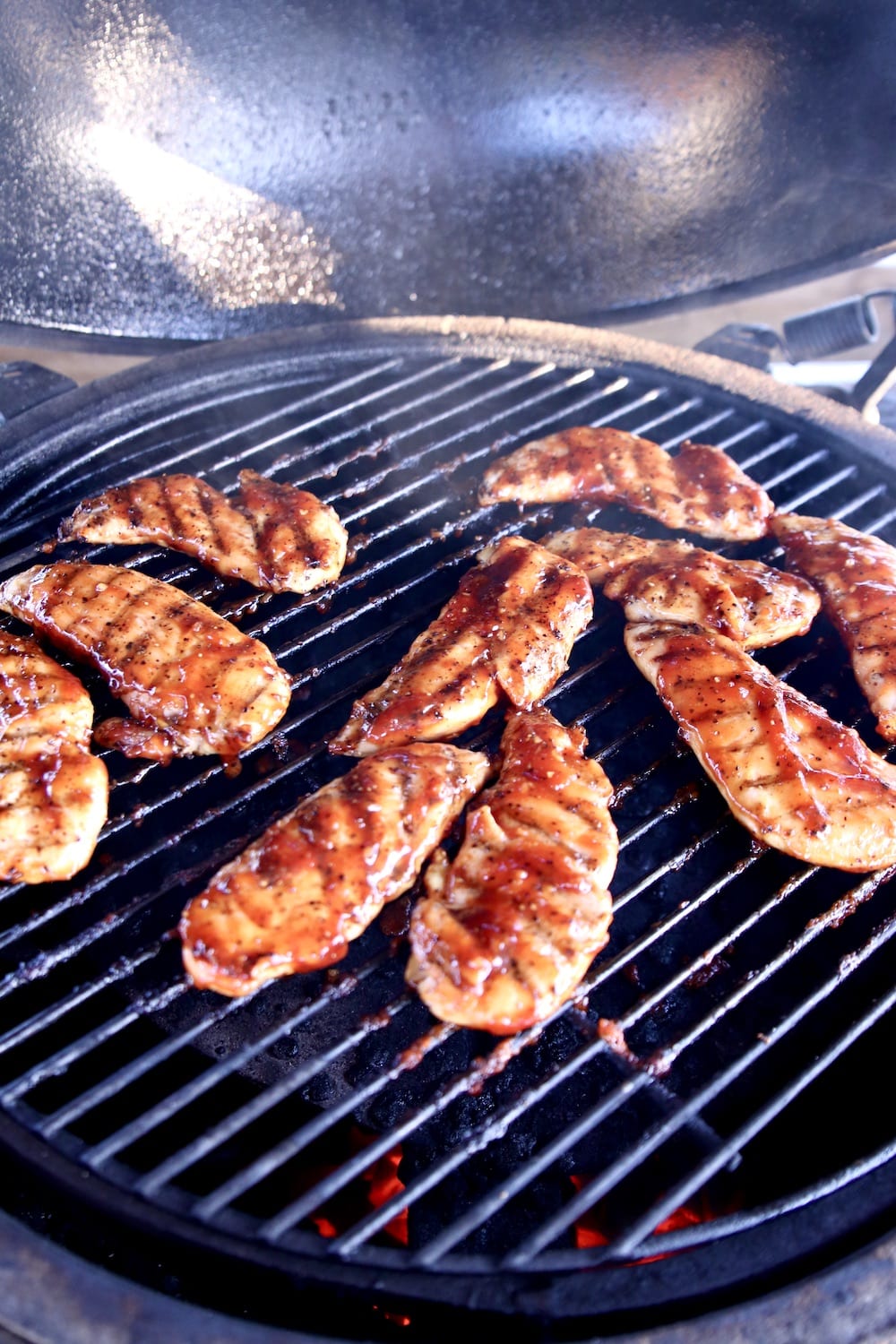 bbq chicken tenders on the grill