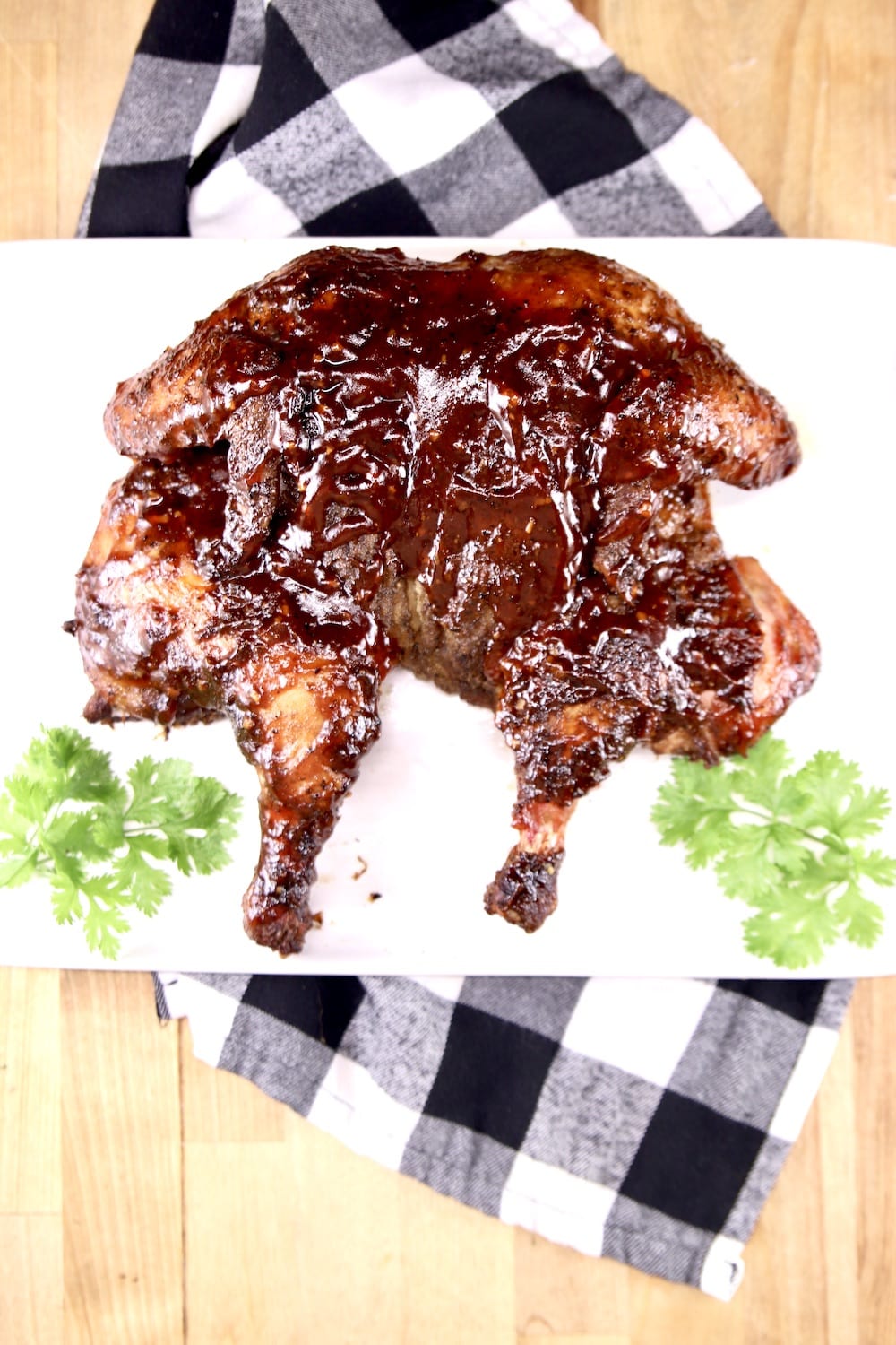 BBQ Spatchcock Chicken on a platter