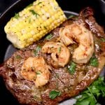 Chile Butter Ribeyes with Shrimp - text overlay