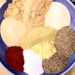 Green Chile Rub spices in a bowl - text overlay