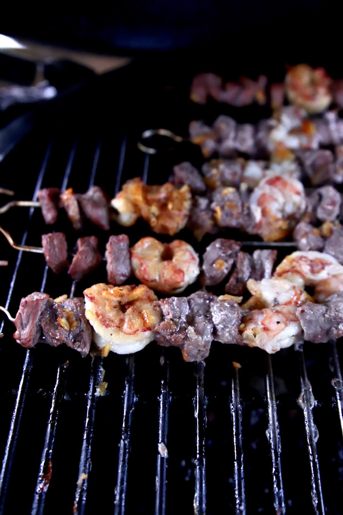 grilled steak and shrimp kabobs - on the grill