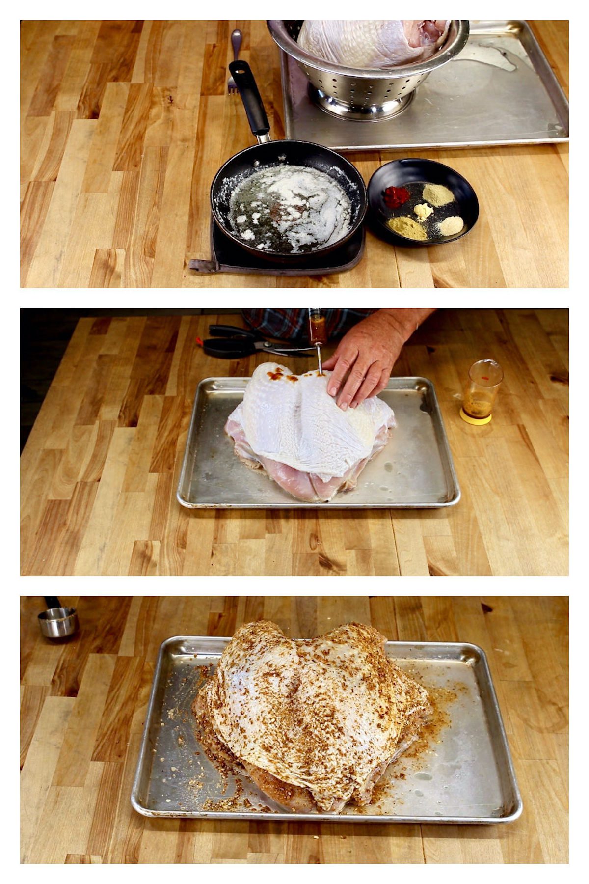 seasoned butter injecting into turkey breast