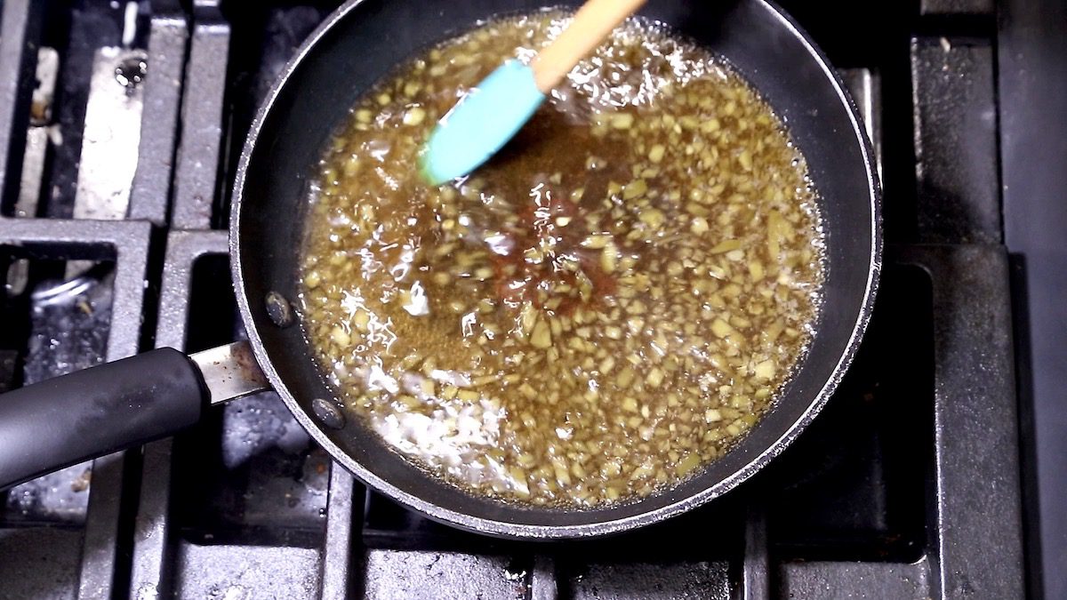 pan of diced jalapenos, water and brown sugar