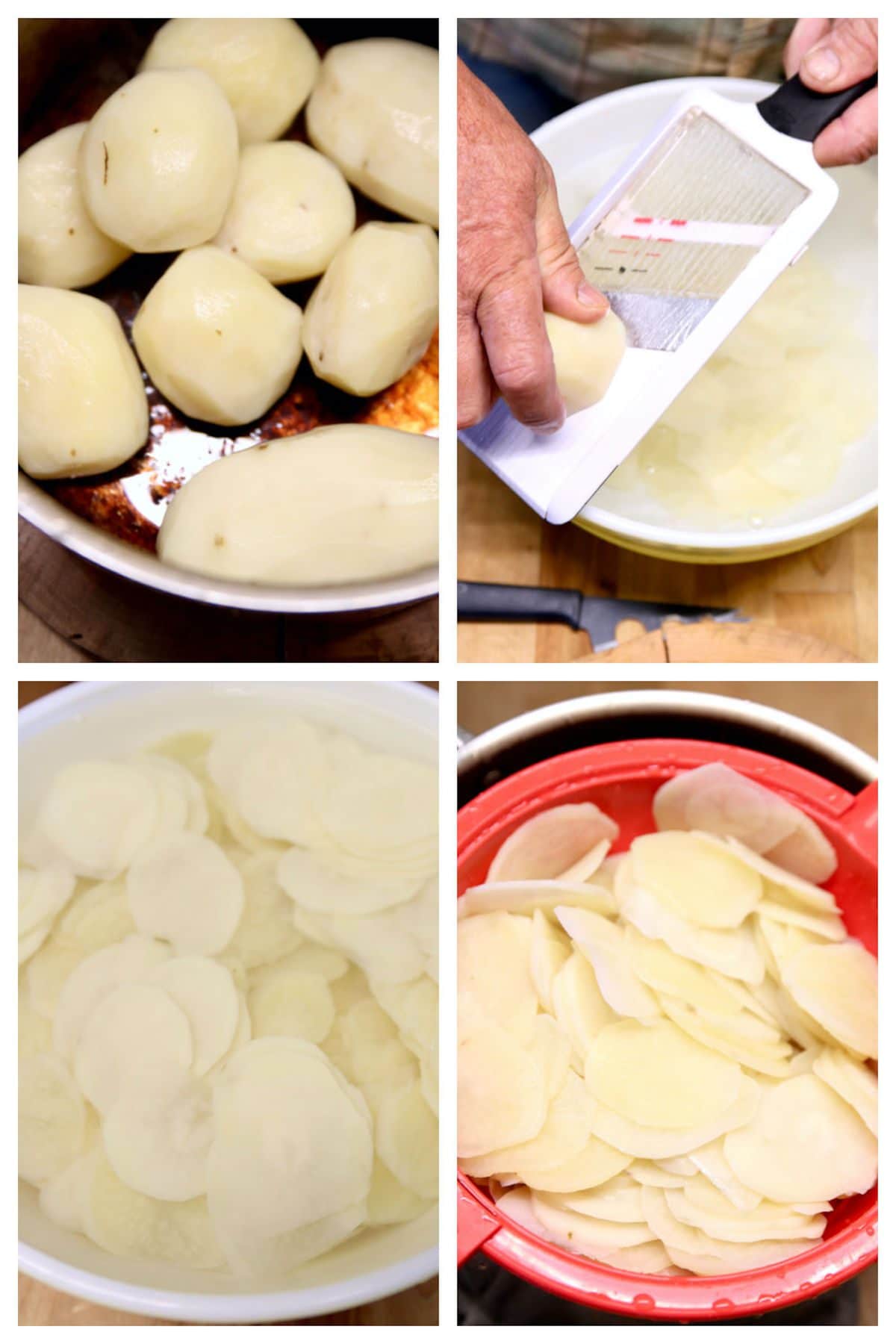collage slicing and soaking potatoes