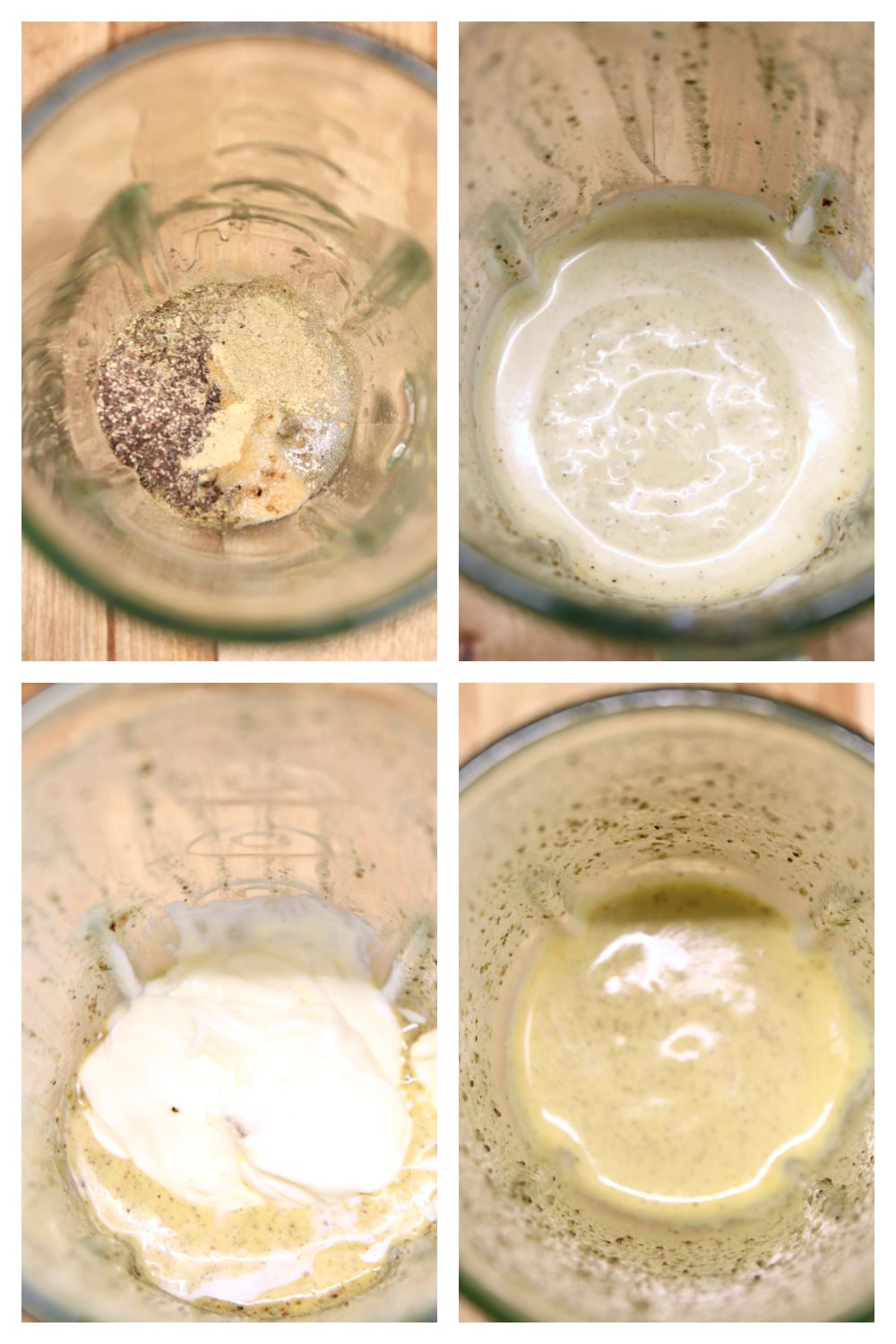 collage making creamy Italian dressing in a blender