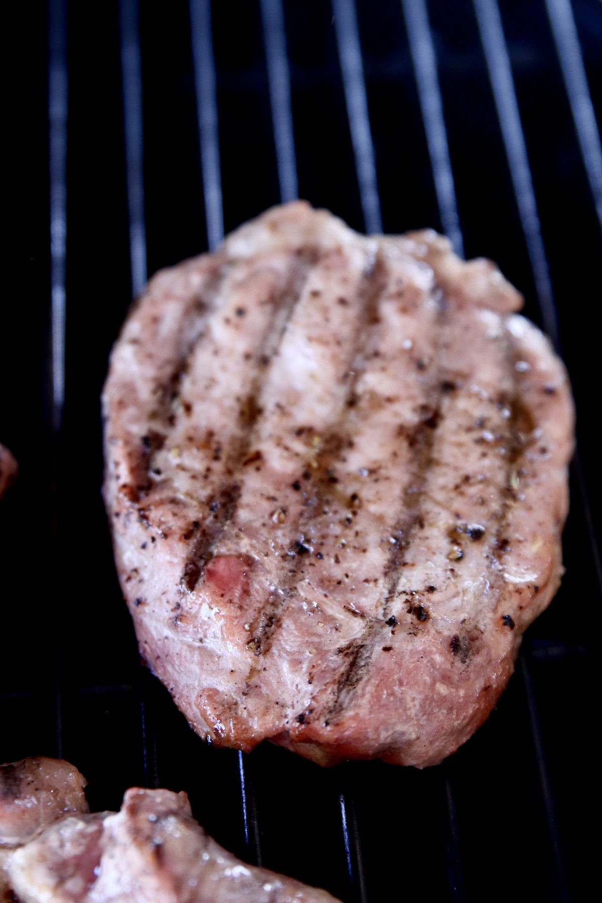 grilling pork chops - close up