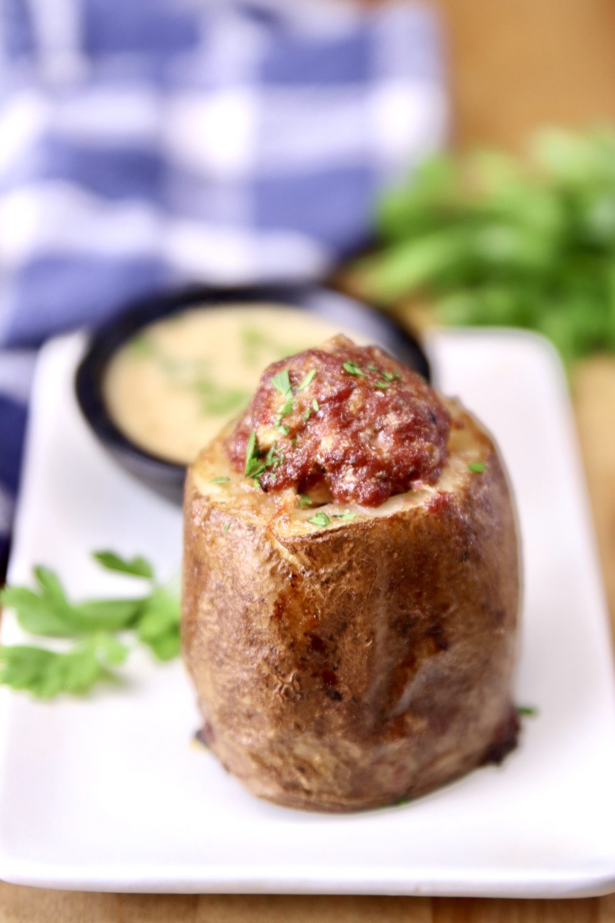 meatloaf stuffed potato on a plate