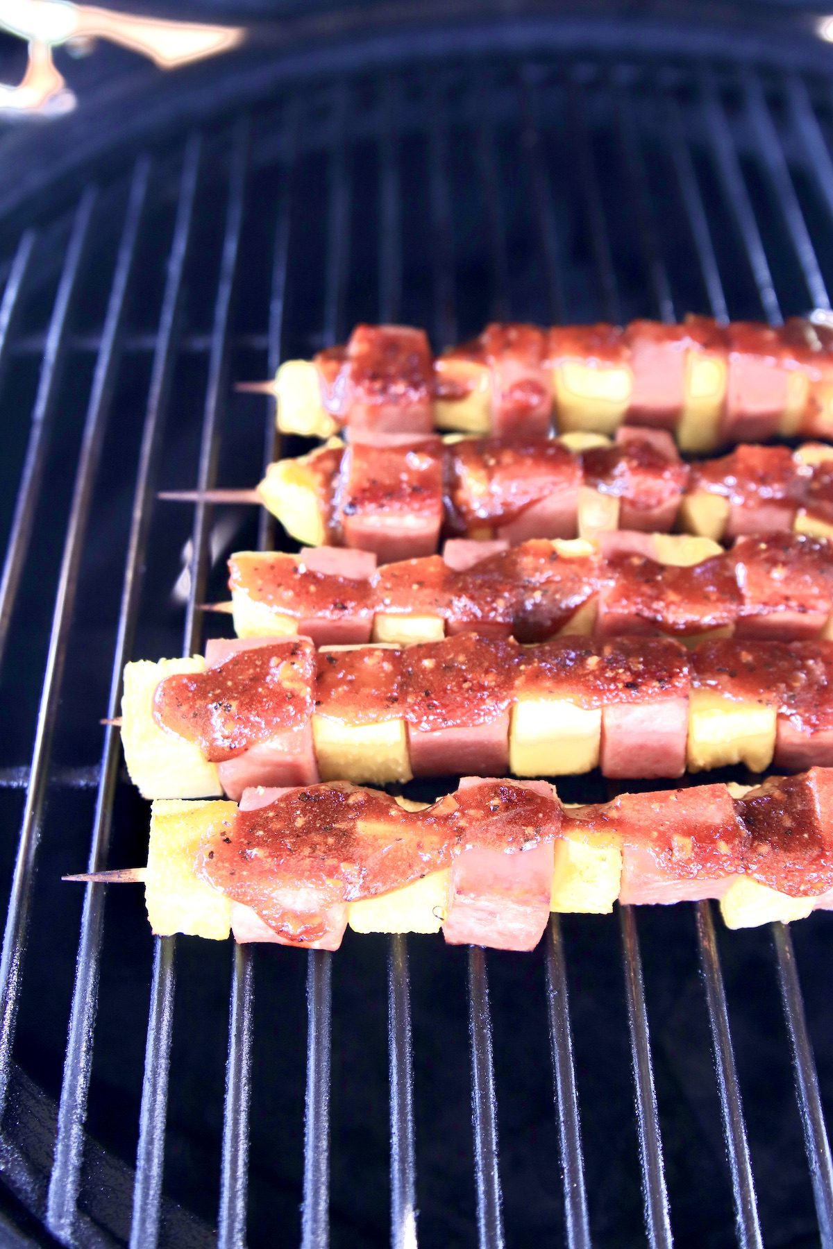 grilled spam kabobs with pineapple and bbq sauce