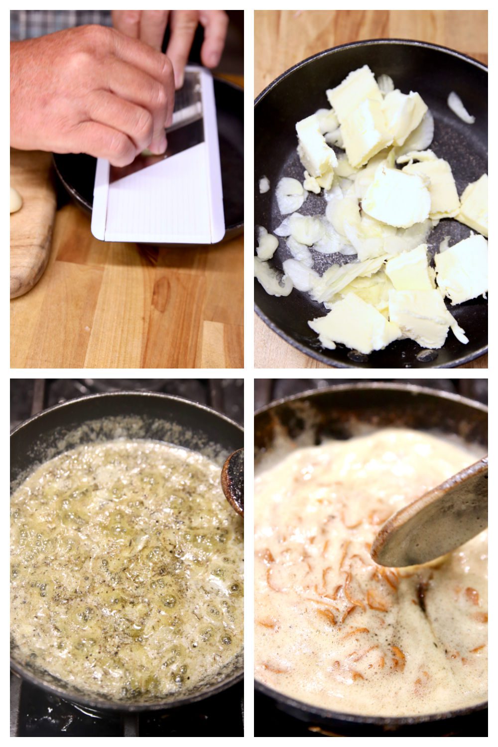 collage of making garlic butter with toasted garlic chips