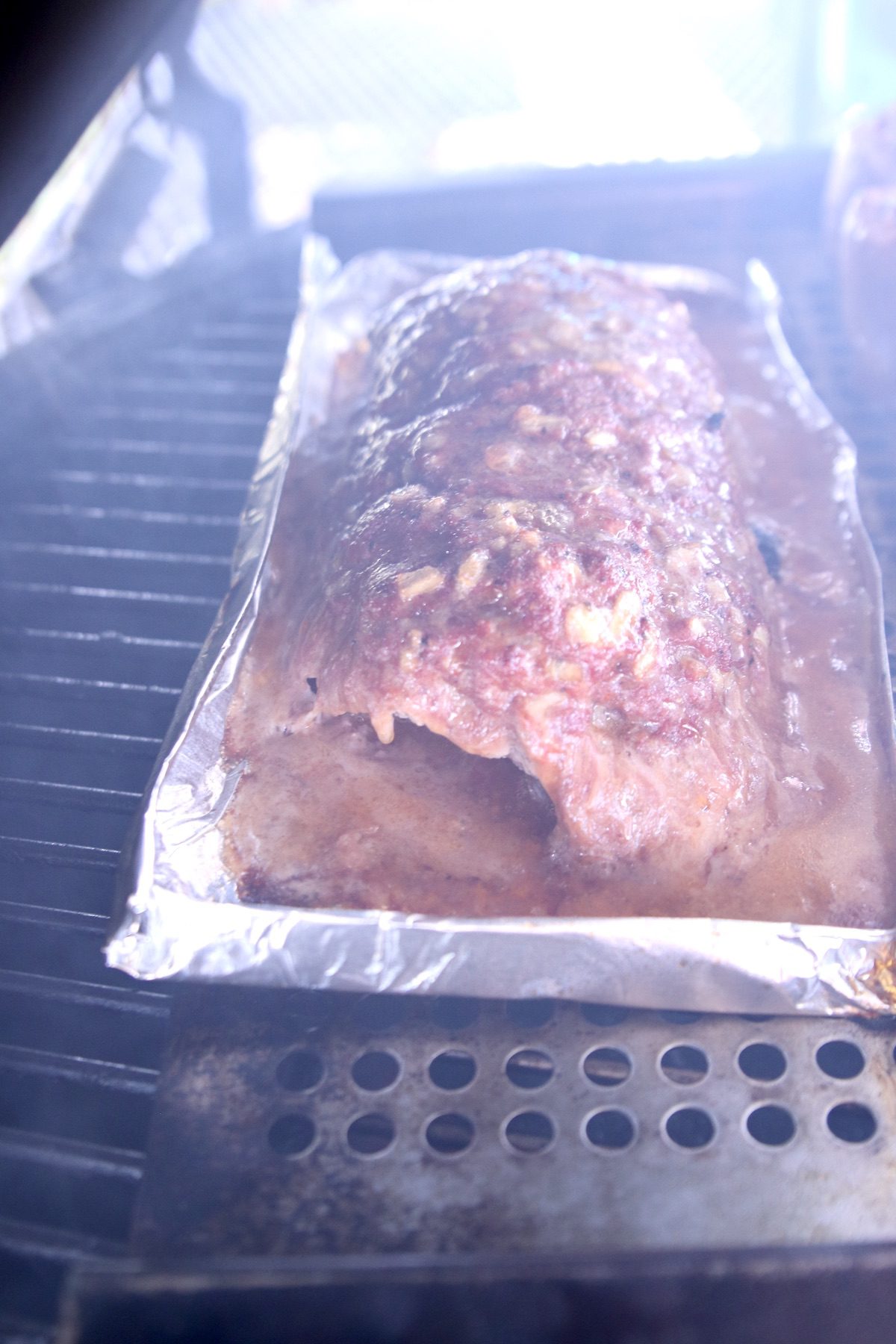 grilling meatloaf on a foil pan
