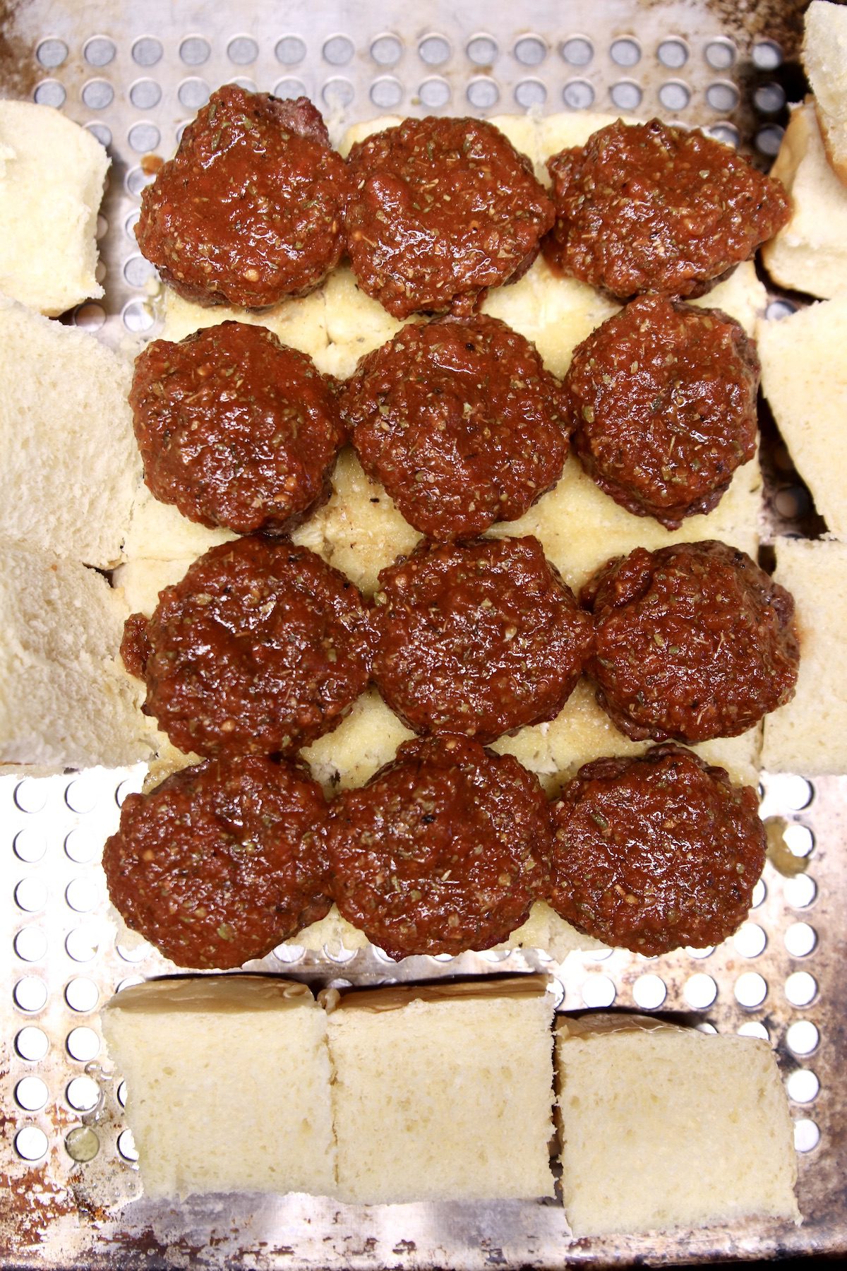 pizza sauce topped mini burger patties